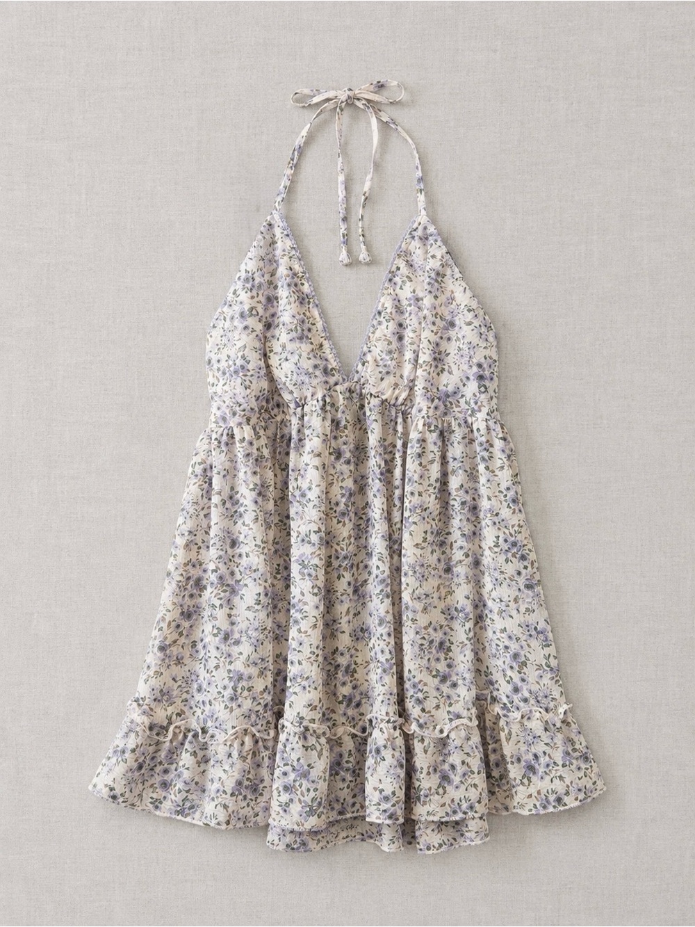 Floral Halter Babydoll Top in Cream and Lavender